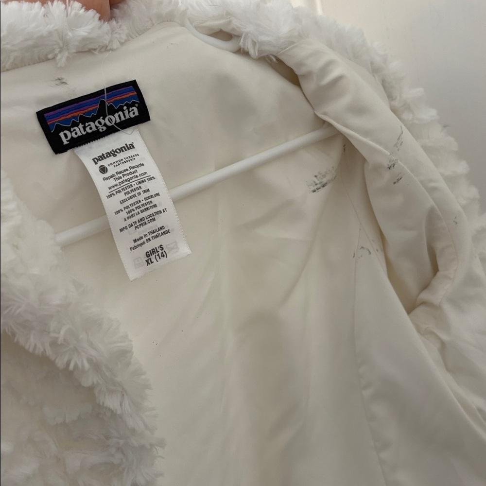 Patagonia Girls Pelage Jacket Birch White High Pile Fleece Teddy Cozy XL 14 - Picture 7 of 7